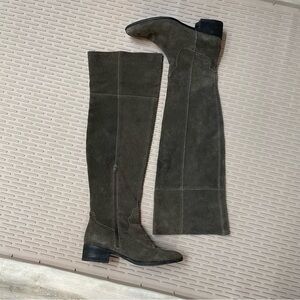 Steve Madden Over the Knee Boots Women Olive Green‎ Good Suede Block Heel Zip